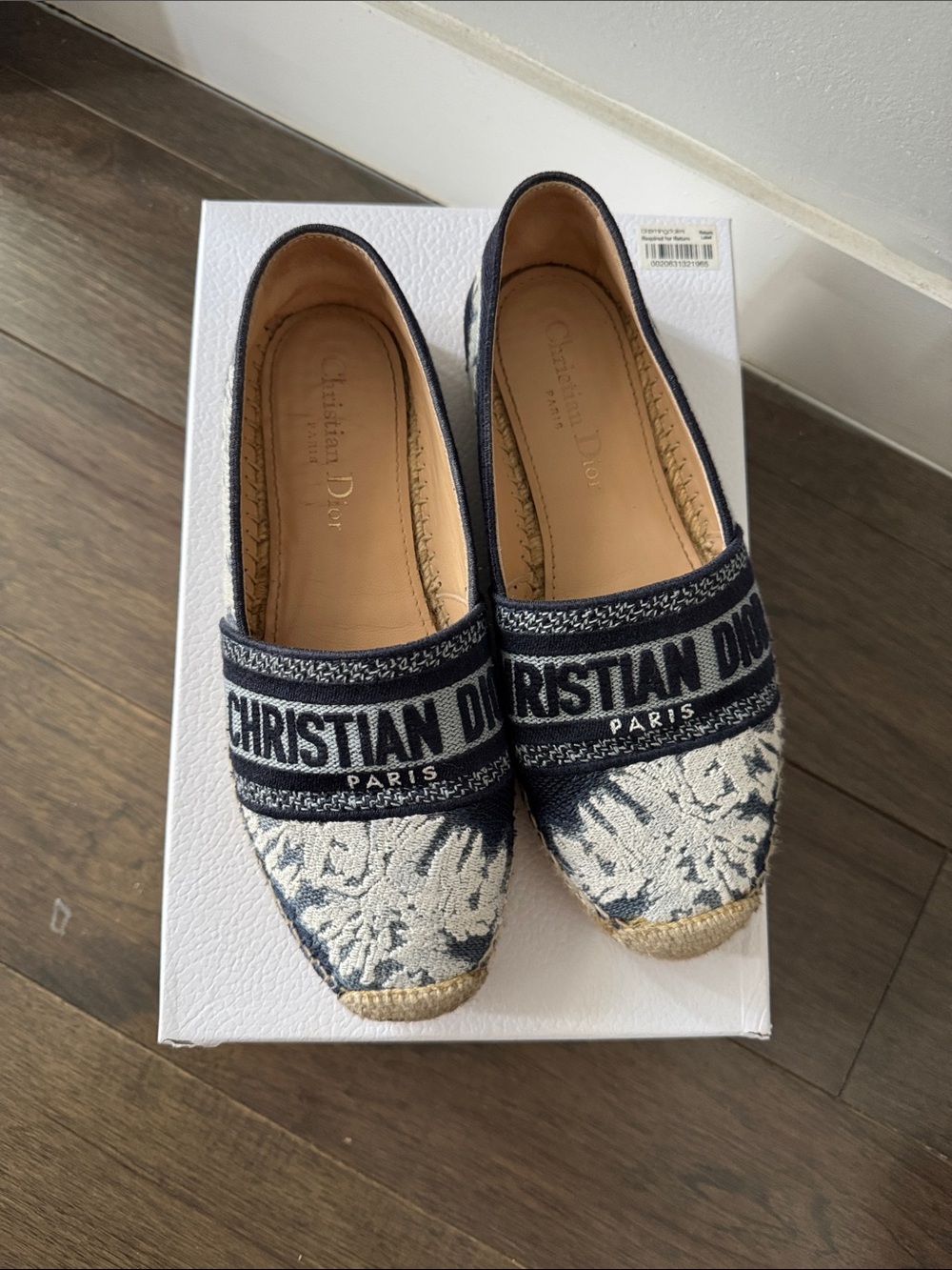 Dior Navy and Ivory 'Christian Dior' Canvas Espadrilles